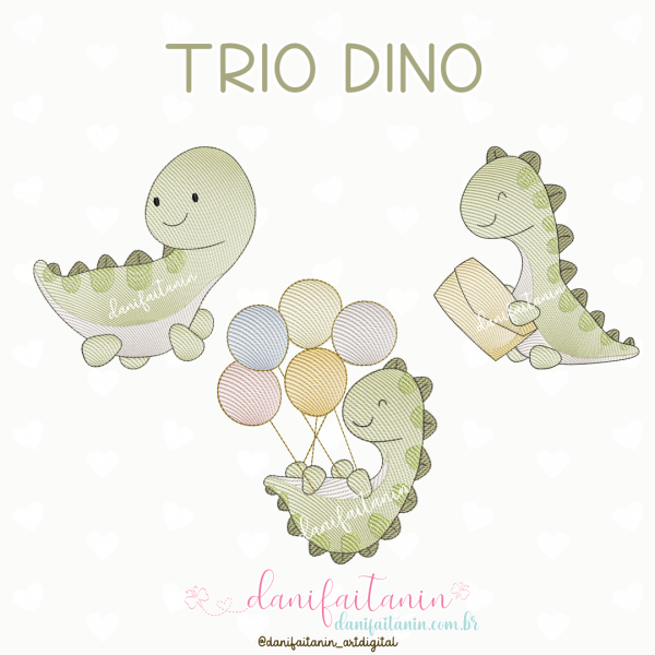 matriz de bordado trio dino pontos rippled dani faitanin