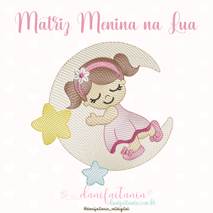 matriz de bordado menina dormindo na lua