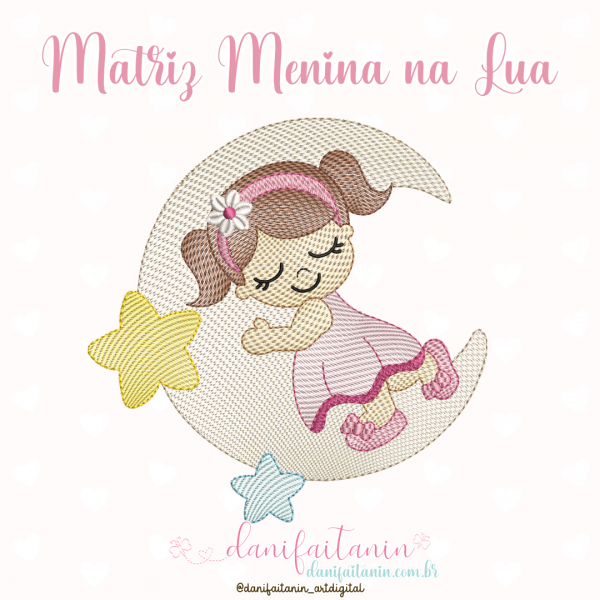 matriz de bordado menina dormindo na lua